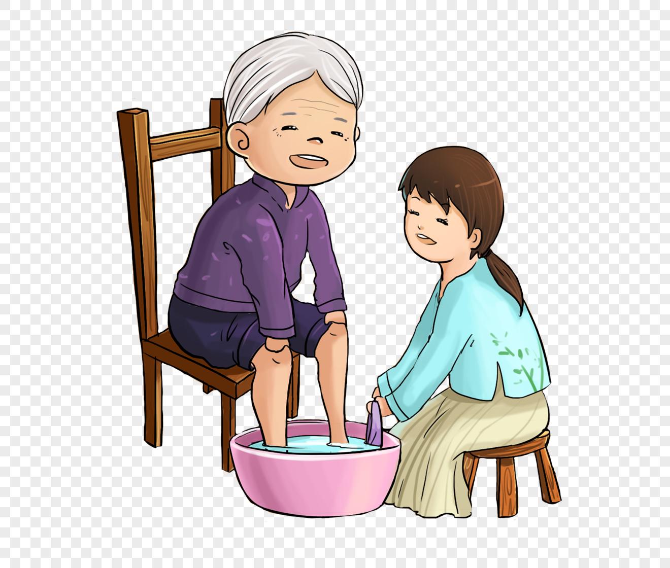 给奶奶洗脚的孙女
