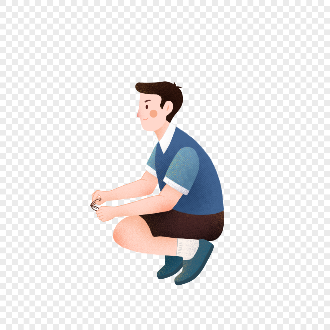 免抠元素 手绘/卡通元素 蹲着的男孩.