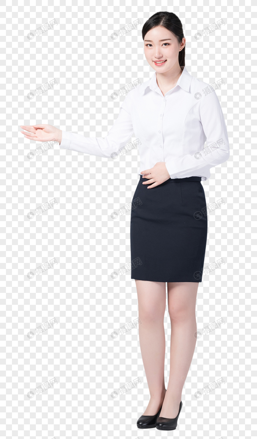 职业女性微笑欢迎手势图片