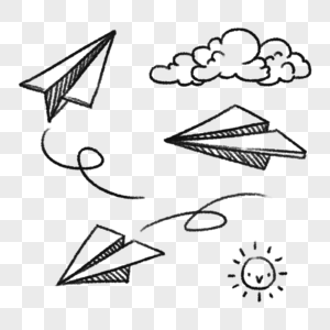 手绘纸飞机云朵免费高清图片