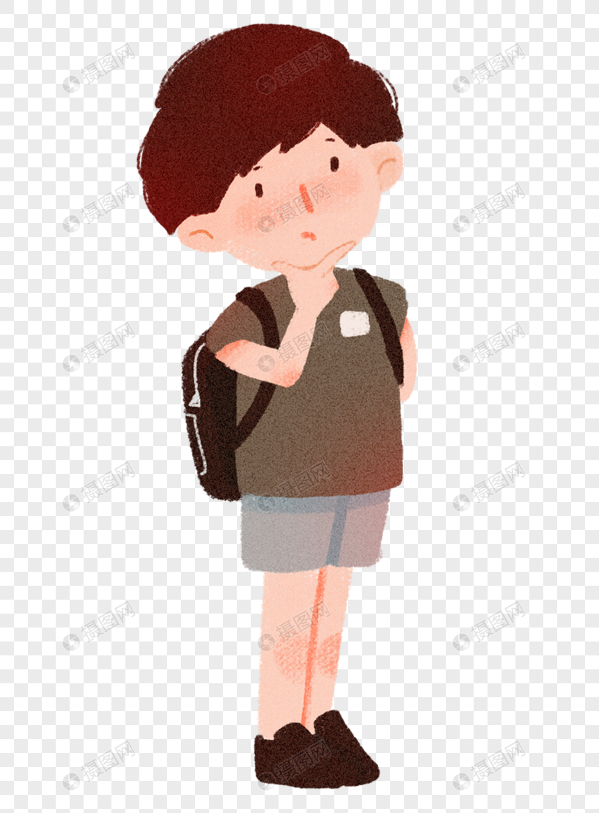 免抠元素 手绘/卡通元素 背书包的男孩.png