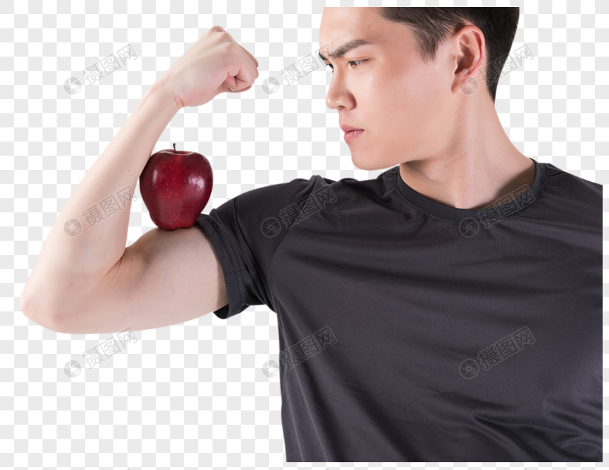 健身男性手拿苹果图片