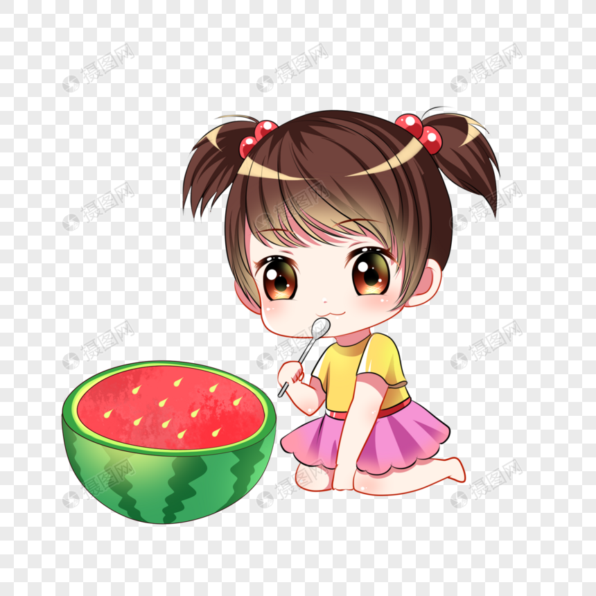 夏日吃西瓜女孩