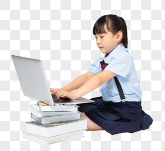 玩电脑的小女孩高清图片