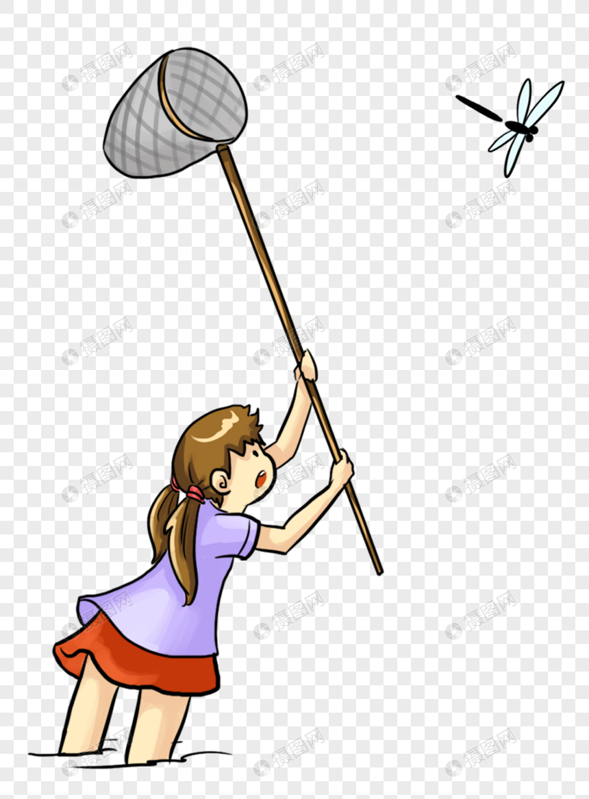 捉蜻蜓的女孩元素素材psd格式_设计素材免费下载_VRF高清图片400222153_摄图网