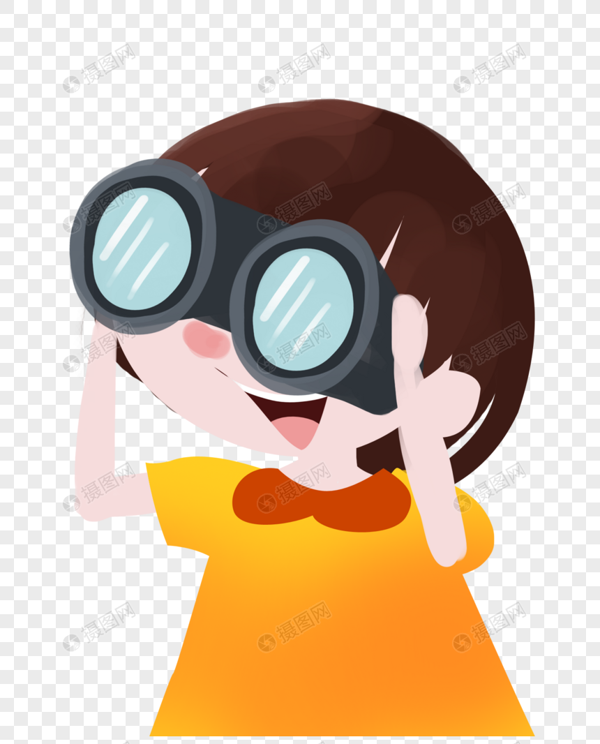用望远镜的小女孩