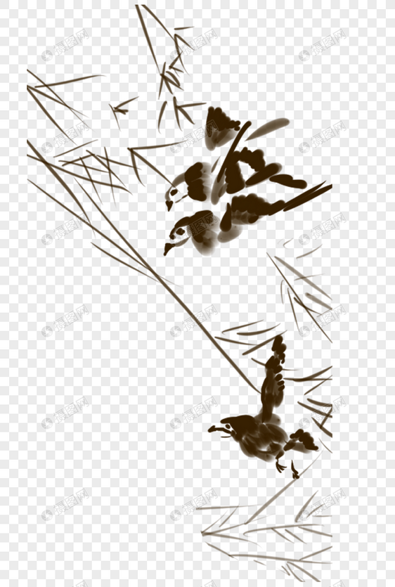 水墨画小麻雀
