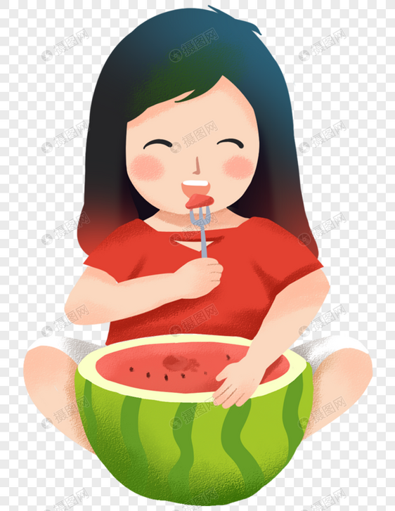 吃西瓜的小女孩