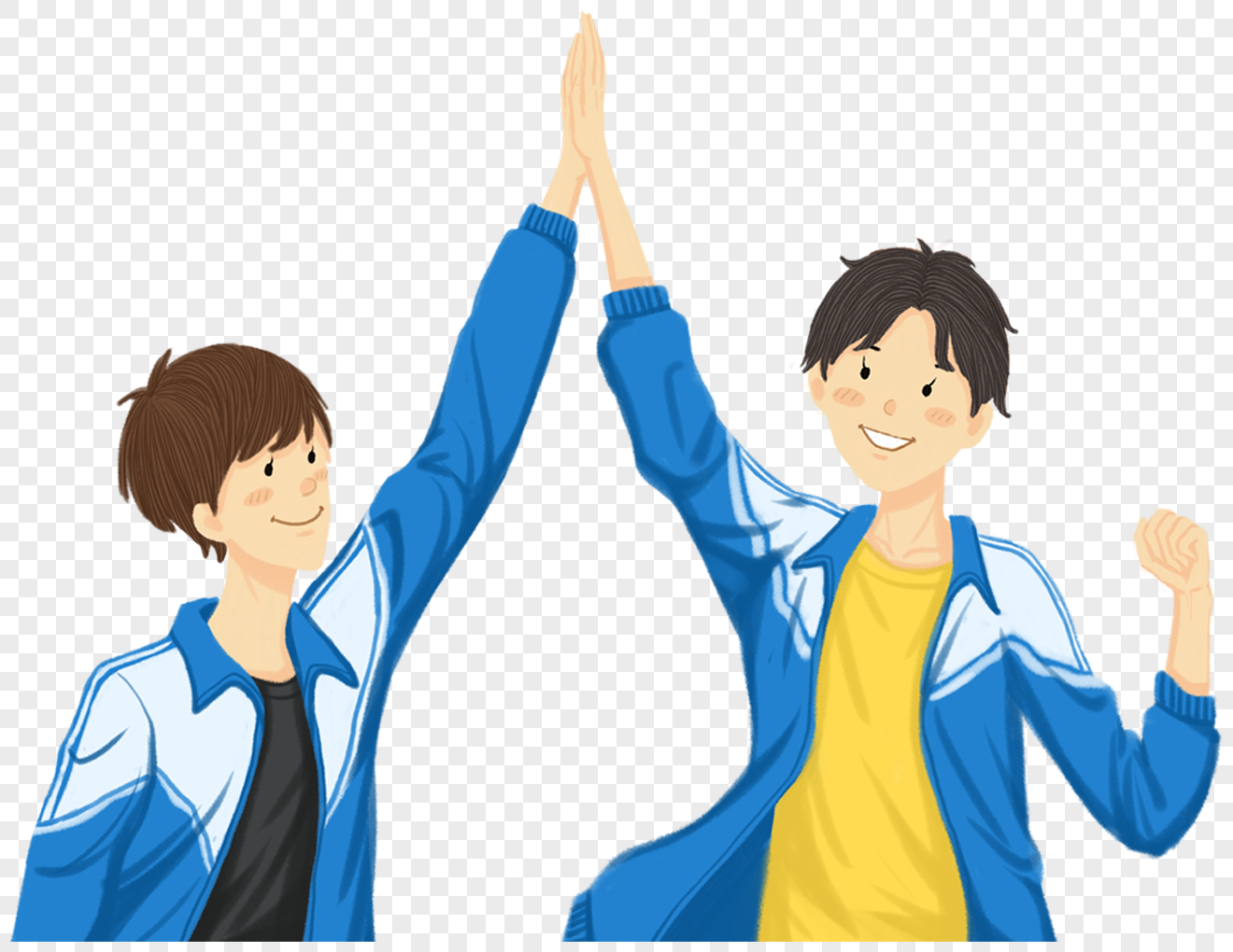 击掌的男学生