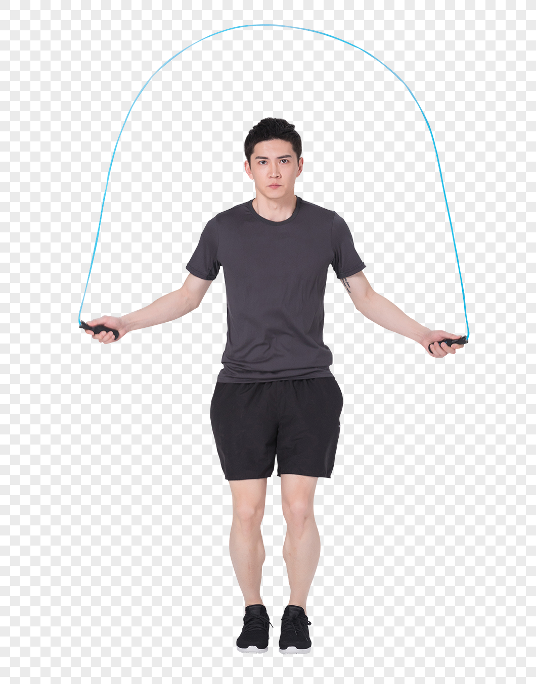 青年男子健身锻炼跳绳图片
