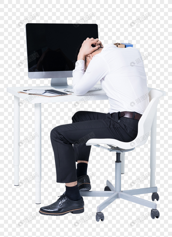 坐在办公桌前低头沮丧的商务白领图片图片