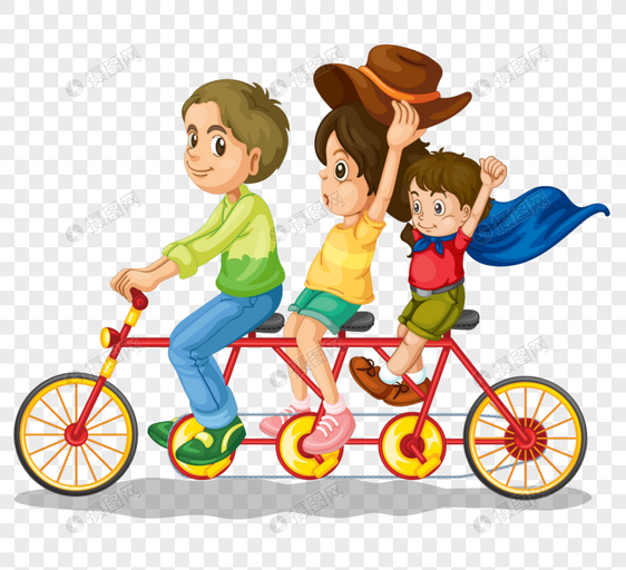 骑自行车出游的一家人图片