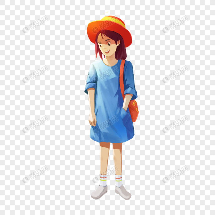 手绘/卡通元素 戴帽子的女孩.