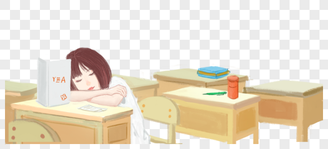 趴在课桌上睡觉的女孩图片