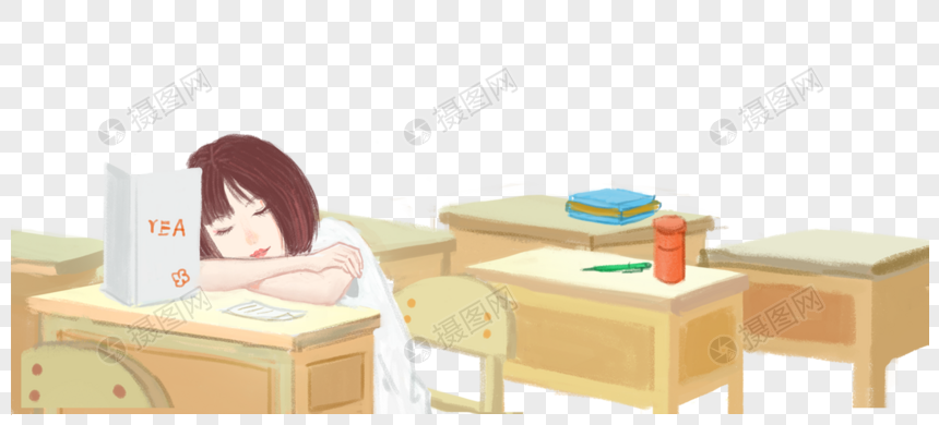 趴在课桌上睡觉的女孩图片