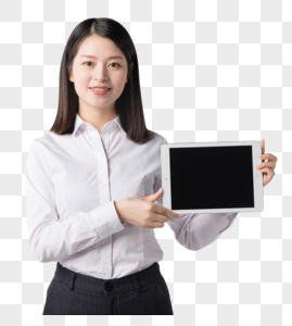职场女性手拿平板电脑展图片