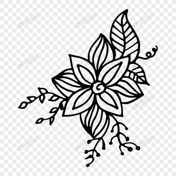 矢量手绘创意线条花卉装饰图案元素素材格式_设计素材