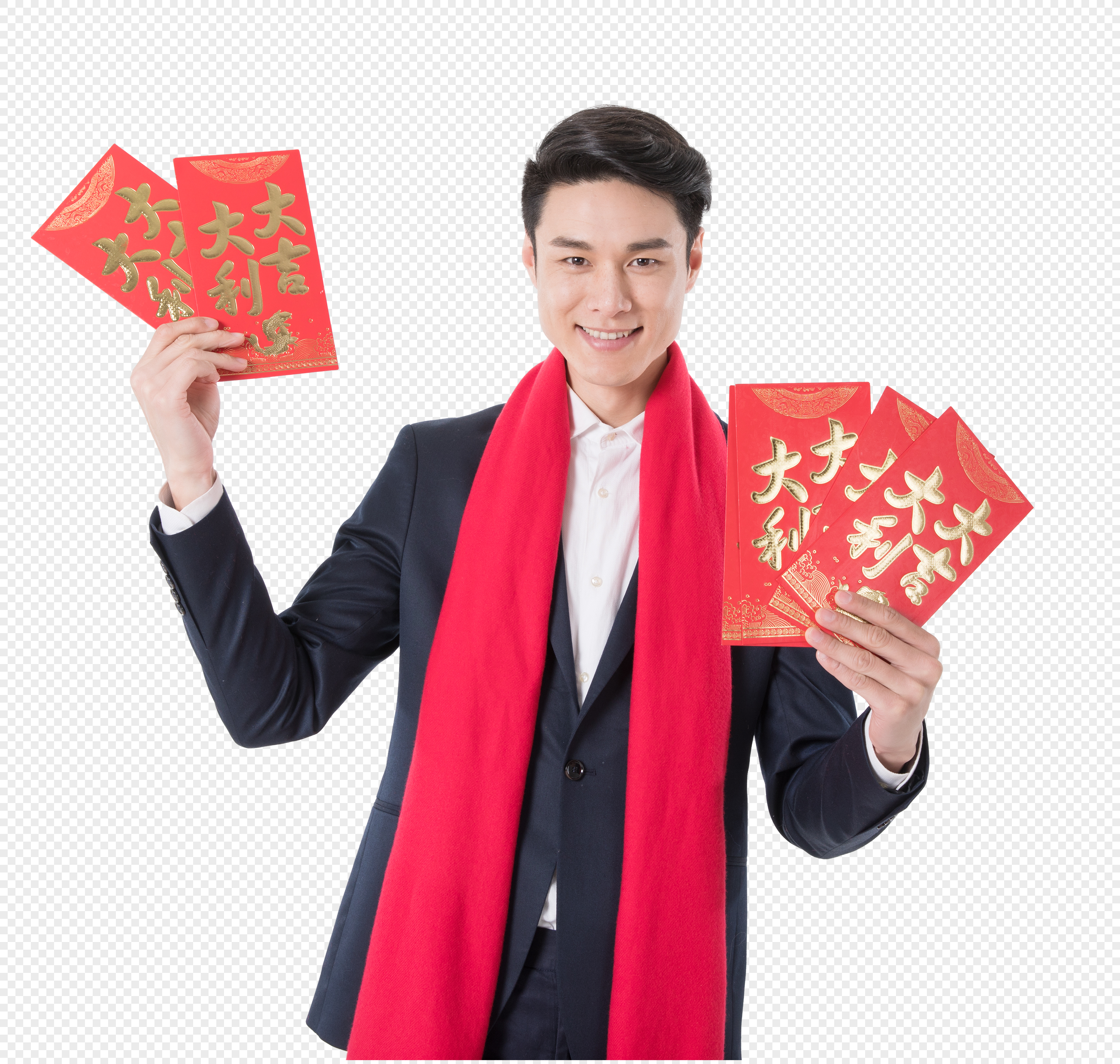 商务人士手拿红包发红包