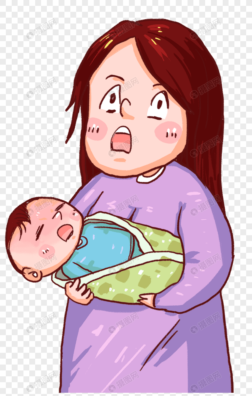 免抠元素 手绘/卡通元素 抱小孩的妈妈.png