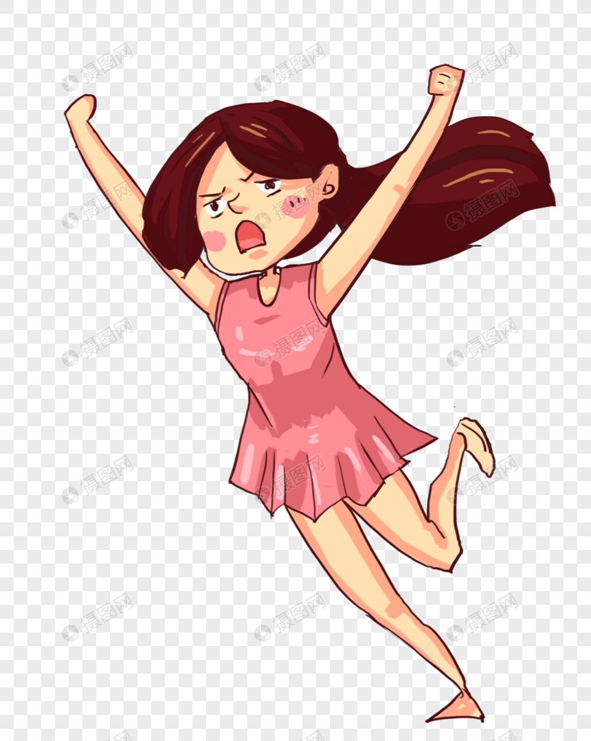 双手举起跳跃女孩