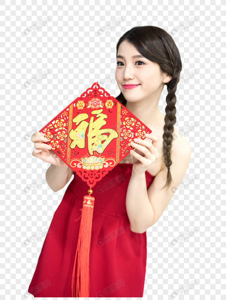 拿着中国结的新年女性图片