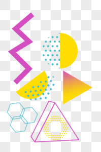 波普孟菲斯风格线条点线面不规则几何形状素材图片