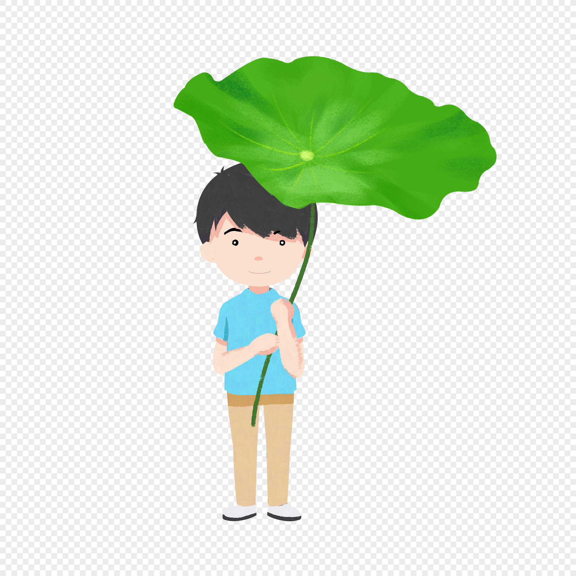 拿着荷叶的小男孩