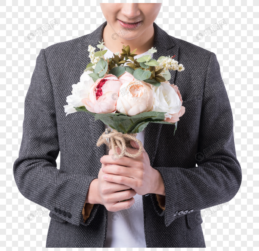 手拿玫瑰花的男性背影
