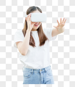 戴着VR眼镜伸手触摸前方图片高清图片