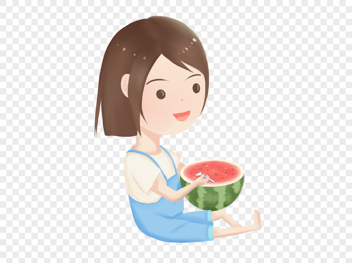 图片 素材 手绘/卡通元素 吃西瓜的小女孩.