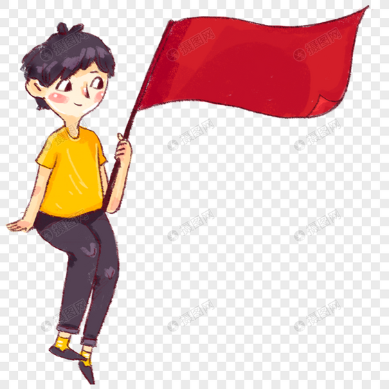 举着红旗的女孩