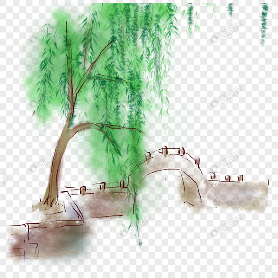 拱桥边的柳树