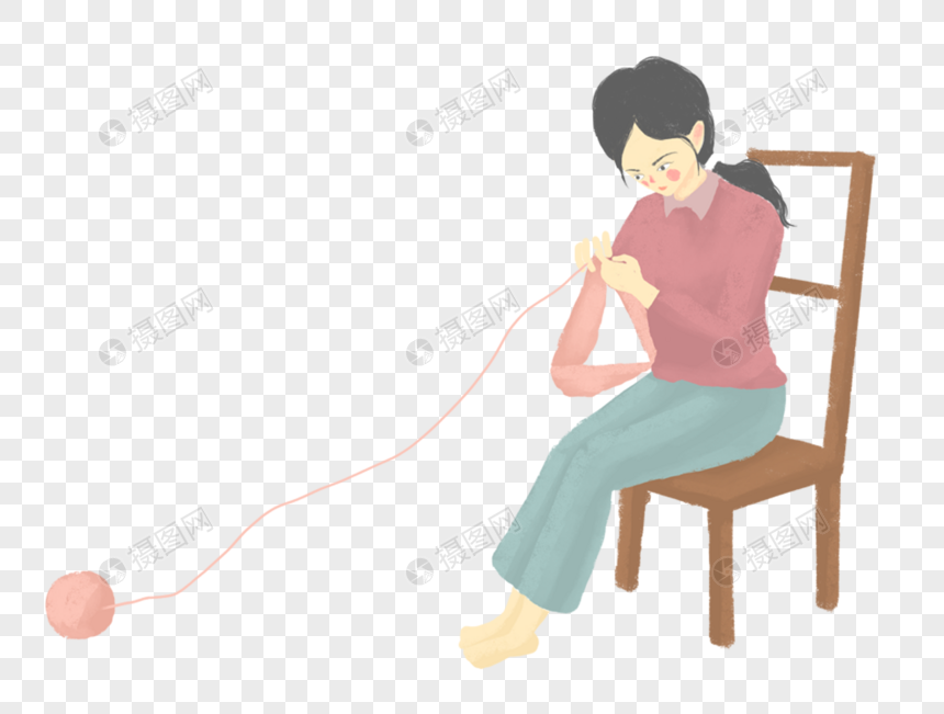 免抠元素 手绘/卡通元素 织毛衣的母亲.png