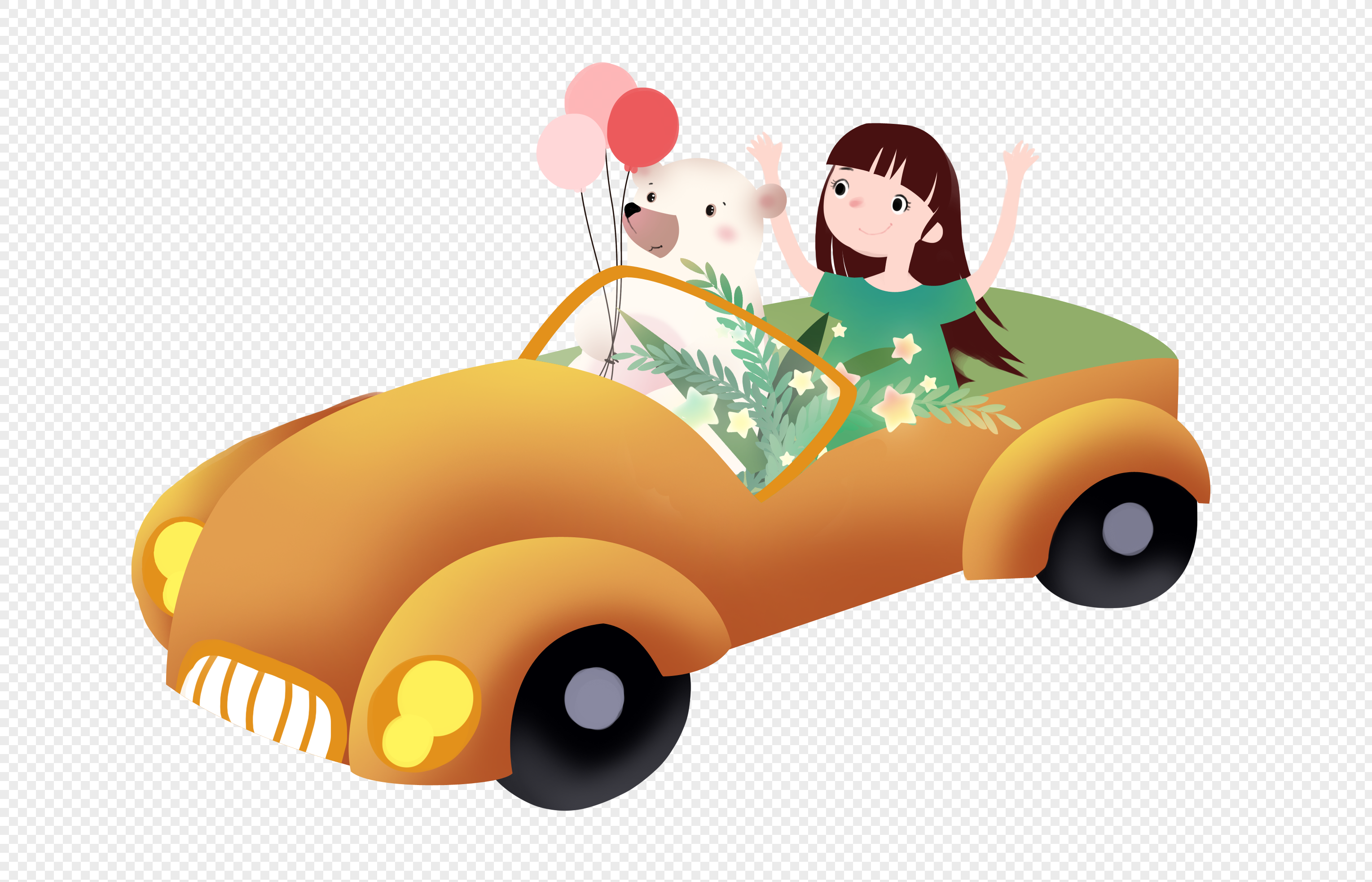 手绘/卡通元素 开车的女孩.png