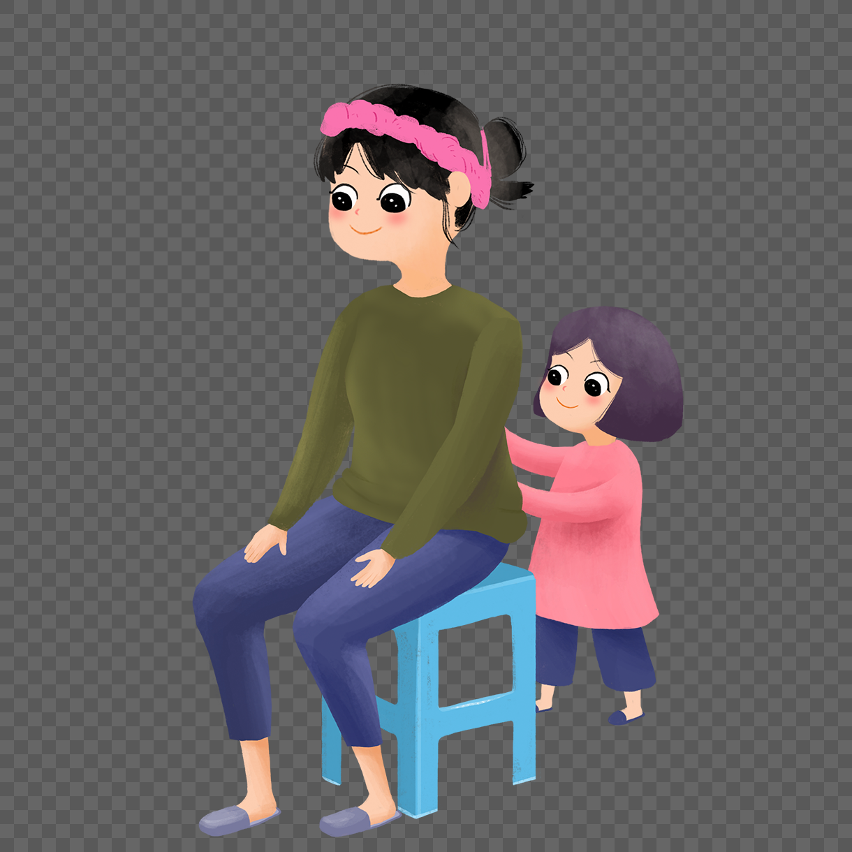 给妈妈捶背的女孩