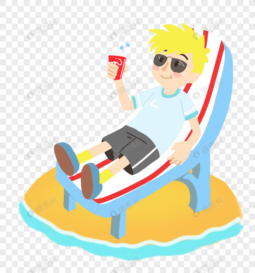 海边沙滩椅晒太阳喝可乐图片