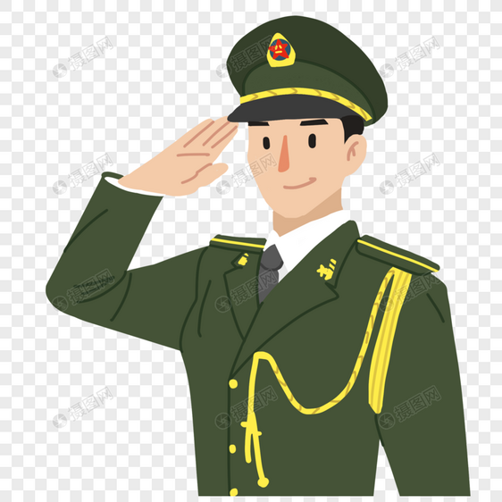 卡通扁平军人敬礼