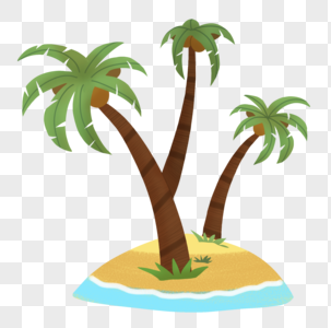 卡通小岛椰子树素材图片