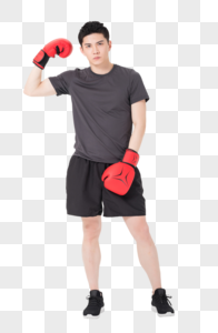 健身男性戴拳击手套肌肉展示图片