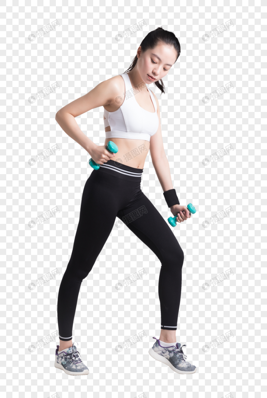 年轻女性哑铃健身划船动作