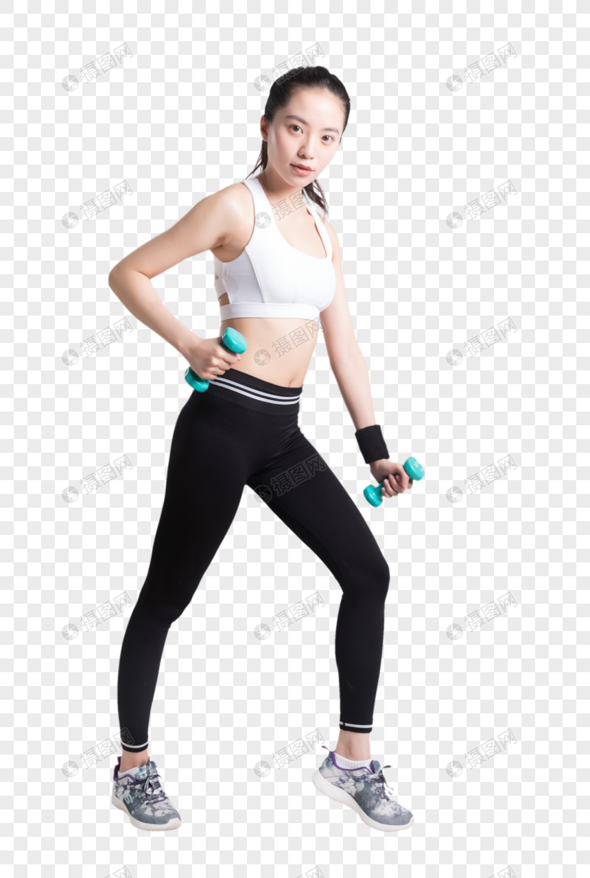 年轻女性哑铃健身划船动作