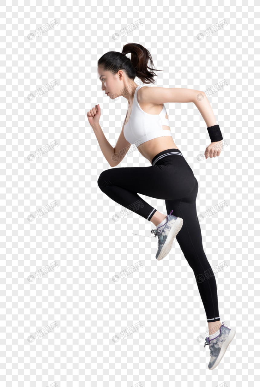 女性跑步动作白底棚拍图片