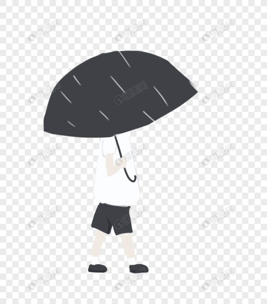 雨中出行打伞男孩图片