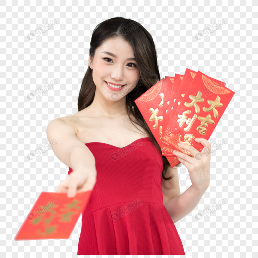 年轻女性新年发红包图片