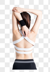 健身运动女性背部手臂拉伸动作高清图片