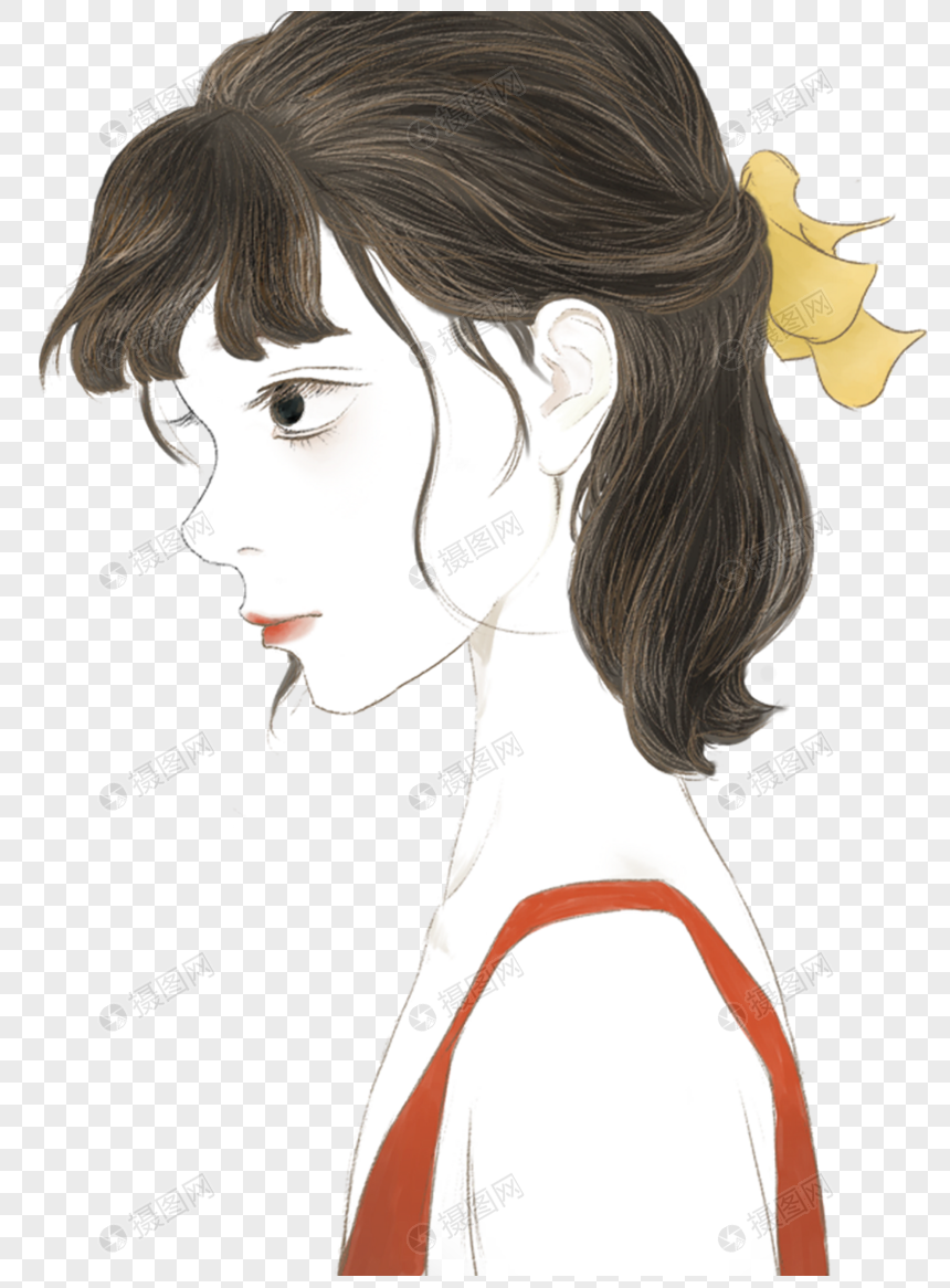 免抠元素 手绘/卡通元素 女孩侧脸.png