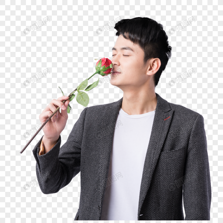 拿着玫瑰花帅气男生