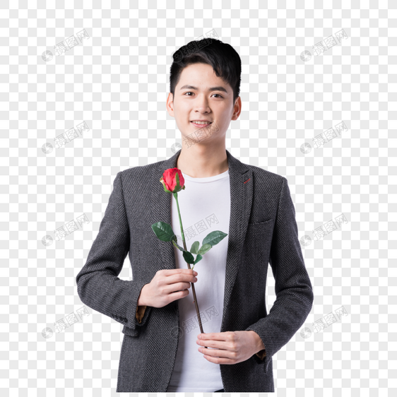 拿着玫瑰花帅气男生