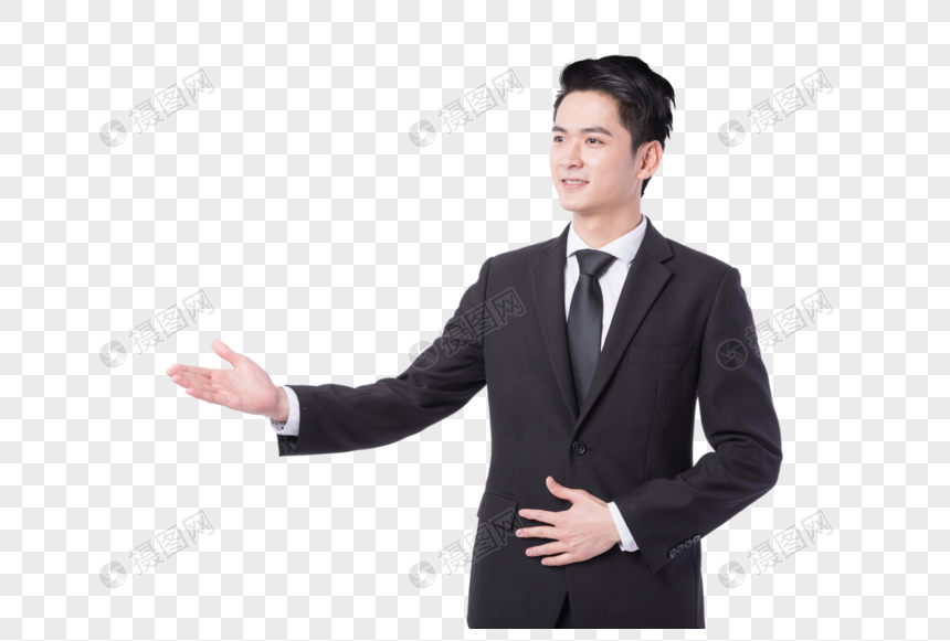 商务男士欢迎展示动作手势