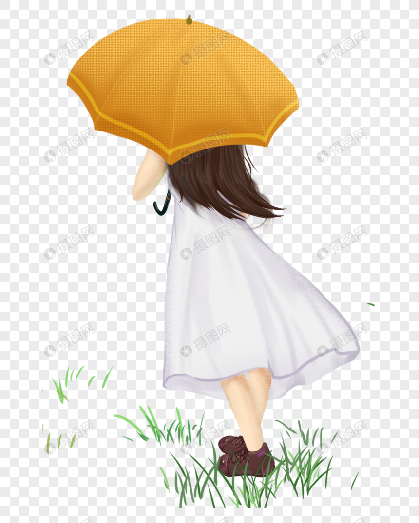 踏青的打伞女孩